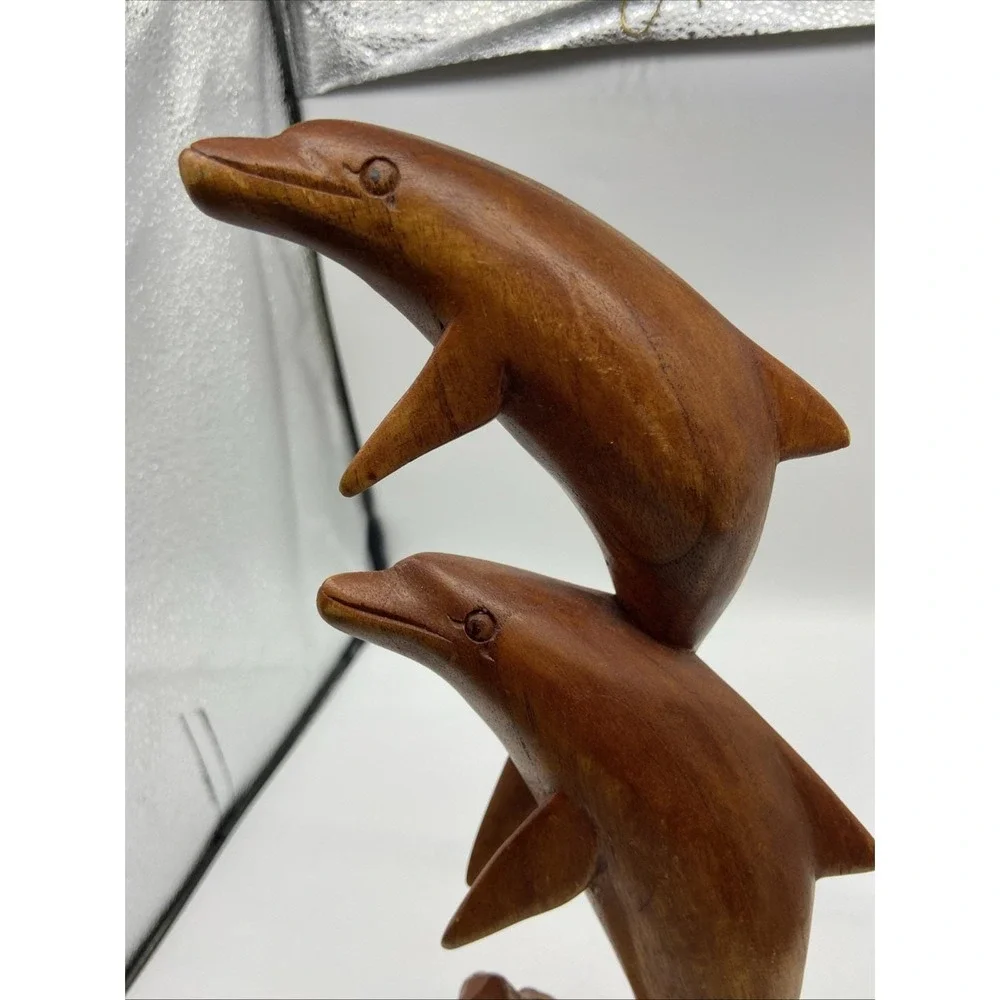 Vintage Hand Carved Wood Dolphin Sculpture Double Leaping Dolphin Nautical Decor